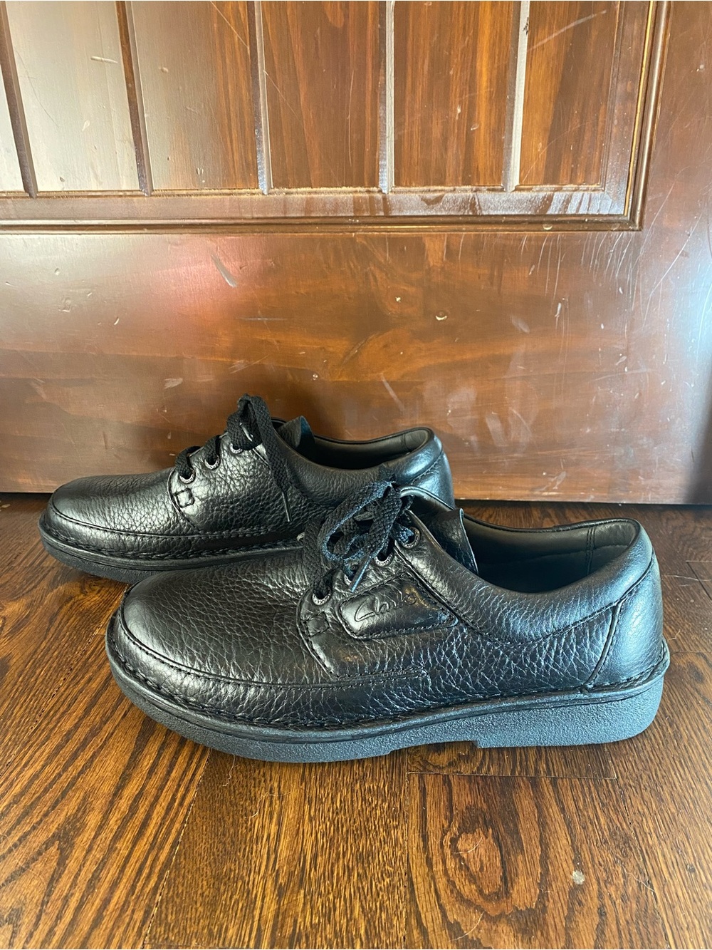Clarks Caribou Men 10.5 Black Leather SMU Lace-Up Comfort Walking Sneakers